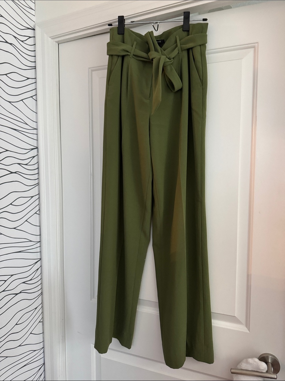RW&CO. Olive Green High-Rise Paperbag Wide-Leg Pants